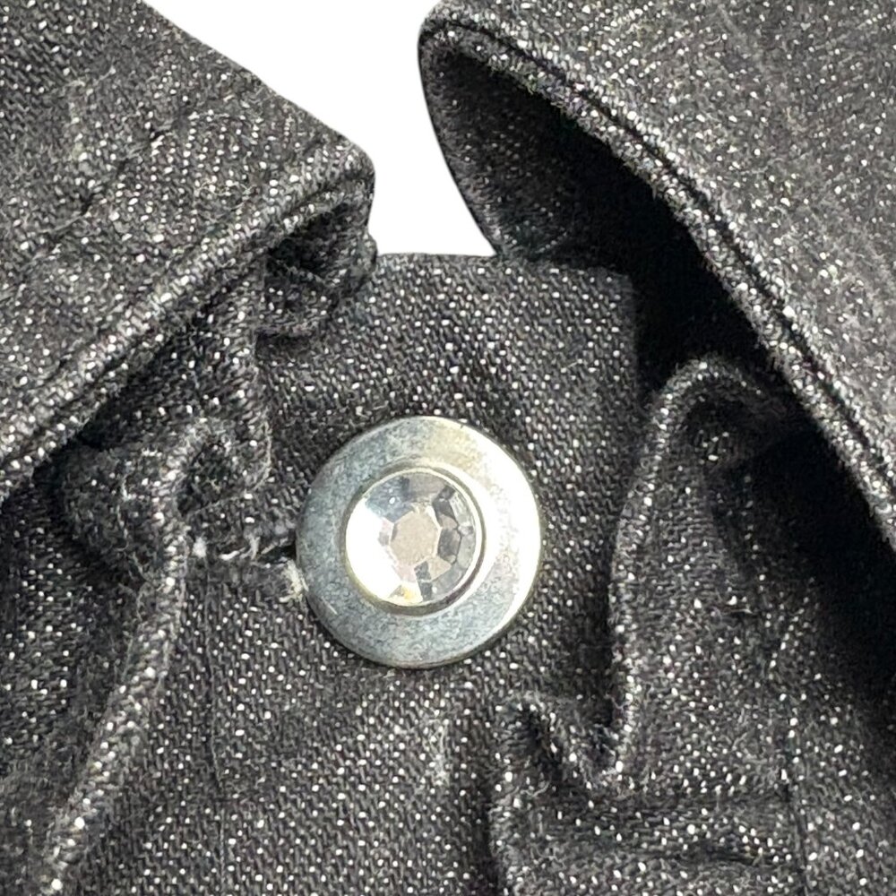 Quacker Factory Jeanne Black Denim Rhinestone Ruffle Jacket - Picture 6 of 11